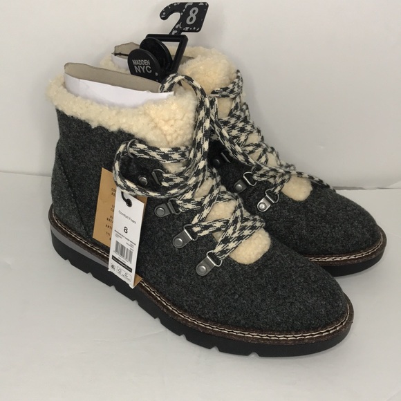 NWT MADDEN NYC Comfort Foam Hiker Wedge Gray Boots - Picture 6 of 9